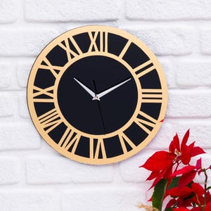 Modern Roman Numeral Wall Clock: Black & Gold Silent Decor (13.8 inch)