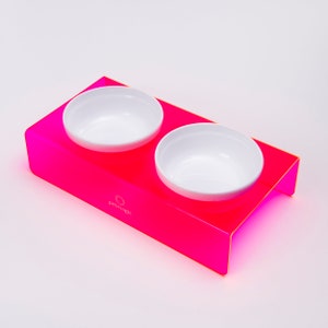 Petmagic Pink Neon Acrylic Pet Feeding Stand with Double Ceramic Bowl