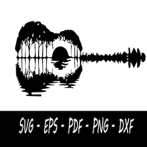 Guitar Sunset Svg, Guitar svg, Palm Tree Svg, Reflection Sunset svg, Cricut Glowforge, png, eps, svg, dxf, pdf Instant Download File