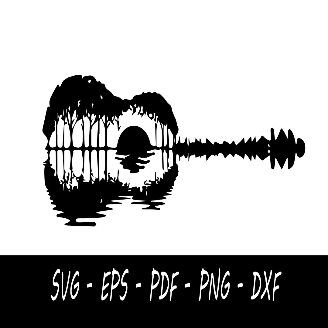 Guitar Sunset Svg, Guitar Svg, Palm Tree Svg, Reflection Sunset Svg