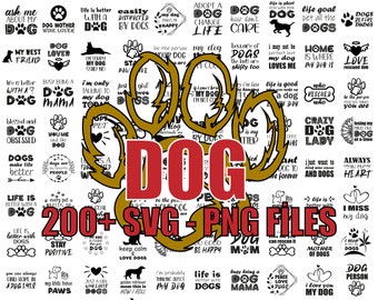 200 以上の犬の SVG PNG バンドル、犬好きの SVG、面白い犬の名言の SVG バンドル、犬のカット ファイル、犬のお母さんの SVG、犬好きの SVG、犬の友達の SVG、足跡