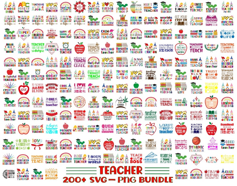 Puede incluir: Una colecci&oacute;n de m&aacute;s de 200 archivos SVG y PNG coloridos para maestros. La imagen muestra una cuadr&iacute;cula de cuadrados coloridos con texto y gr&aacute;ficos relacionados con la ense&ntilde;anza, como "Teacher", "Love", "Super", "Creative", "Happy", "Calm", "Faithful", "Teacher Duty", "Sensible", "Teacher Tech", "Repeat", "Willing", "Versatile", "Different", "Crayon", "Reason", "Teachers Teach", "Teaching", "Happy", "Brave", "Teacher", "To Teach", "Love", "Trust", "Teacher", "Sincere", "Teacher", "Reliable", "Tea", "Help", "Teacher", "Incredible", "Summer", "Teacher", "Squad", "Loving", "Teacher", "Positive", "Teaching Leaders", "Teacher", "World's Best Teacher", "Teacher Fuel", "Queen", "Classroom", "Teacher", "Resourceful", "Optimistic", "Teacher", "Teacher Boss", "Teacher", "Like", "Teacher", "Tiny", "Crazy", "Teacher".