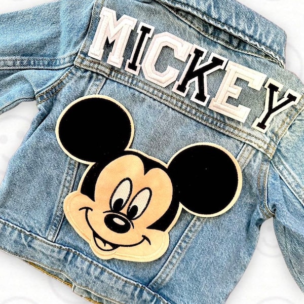Magical Park Patch Jean Jacket | Mouse Patch | Name Patch Jacket | Toddler Boys Custom Jean Jacket | Personalized Custom Denim Jacket Kids