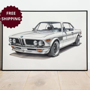 Póster enmarcado de BMW CLS para amantes de los automóviles, regalo personalizado, dibujo de BMW, póster personalizado de BMW, decoración de arte de pared moderno, arte de pared de BMW para garaje