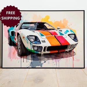 Ford GT framed poster , gift for supercar lover custom car drawing custom car framed poster modern wall art decor wall art for garage decor