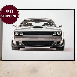 Dodge Challenger SRT Hellcat framed poster gift for car lover, custom Dodge drawing poster, modern wall art decor, gift old money art