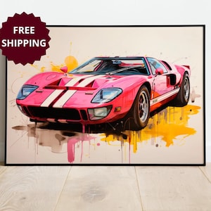 Ford GT framed poster , gift for boyfriend custom car drawing custom car framed poster modern wall art decor wall art for garage decor