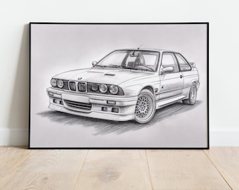 Classic BMW M3 instant download digital image poster for car lover, father&#39;s day gift, boyfriend gift, custom car poster digital print