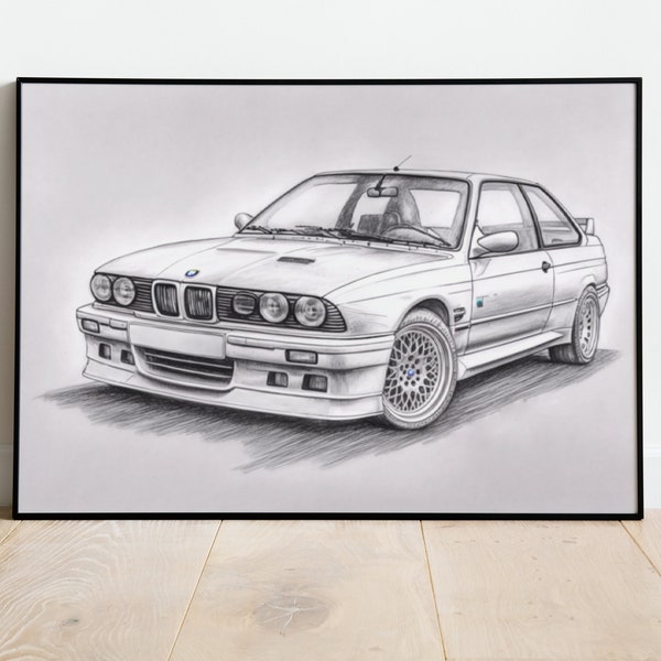 Classic BMW M3 instant download digital image poster for car lover, father's day gift, boyfriend gift, custom car poster digital print