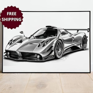Pagani Zonda framed poster for car lover gift custom drawing custom pagani poster modern wall art decor wall art for living room