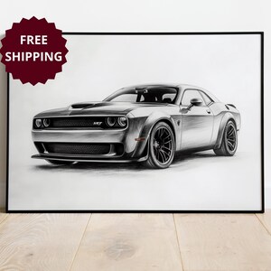 Dodge Challenger SRT Hellcat Framed Poster - Garage Wall Art Gift for Him