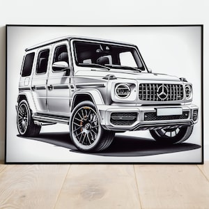 Mercedes Benz G Wagon instant download digital image poster, boyfriend gift custom car drawing, digital artistic artistic car print wall art