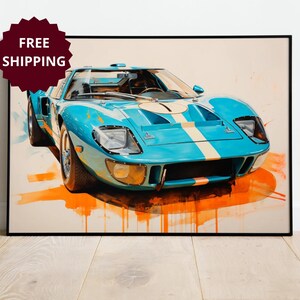 Ford GT framed poster , gift for boyfriend custom car drawing custom car framed poster modern wall art decor wall art for garage decor