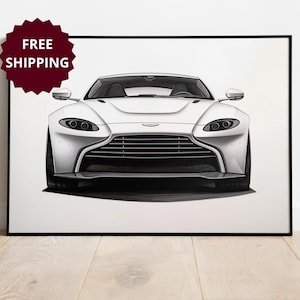 Aston Martin Vantage framed poster gift for car lover, custom Aston Martin drawing poster modern wall art decor gift, old money art