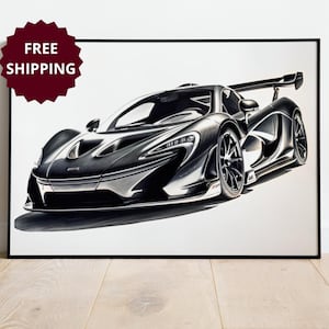 McLaren P1 framed poster gift for mclaren lover, custom mclaren poster, modern wall art decor, art for living room, old money art