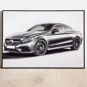 Mercedes Benz C 45 Coupé instant download digital image poster for mercedes lover, boyfriend gift, custom car drawing, digital car print