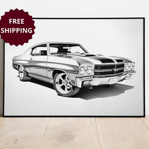 Chevrolet SS framed poster gift for car lover, custom chevi drawing, chevrolet ss poster wall art decor for living room