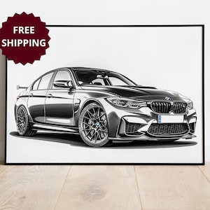 BMW M3 print poster for car lover gift custom bmw drawing custom bmw poster modern wall art decor wall art for living room old money art