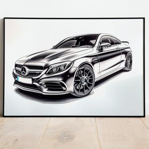 Mercedes Benz C class Coupé instant download digital image poster for mercedes lover, boyfriend gift, custom car drawing, digital car print
