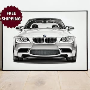 BMW M3 framed poster for car lover gift for boyfriend custom car framed poster modern wall art decor for garage or office old money art