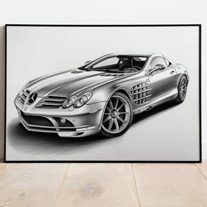 Mercedes Benz SLR instant download digital image poster, boyfriend gift custom car drawing, digital artistic artistic car print wall art