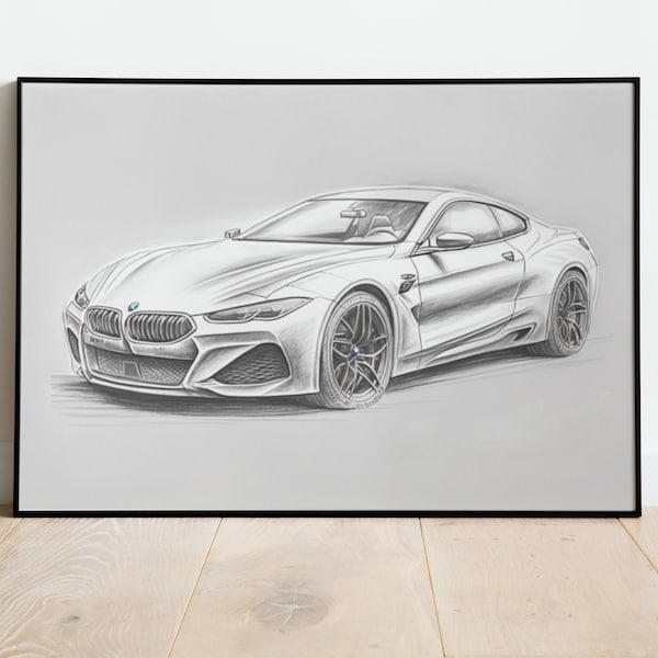 BMW M8 instant download digital image poster for car lover, boyfriend gift, custom car drawing car print