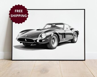 Ferrari 250 GTO. Digital Poster. Gift for Man. Car Posters