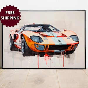 Ford GT framed poster , gift for boyfriend custom car drawing custom car framed poster modern wall art decor wall art for garage decor