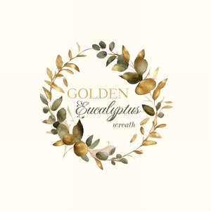 Glamoureuze gouden eucalyptuskrans, gouden groen, aquarelkrans clipart, botanische krans, bruiloft, uitnodiging of gelegenheid clipart.