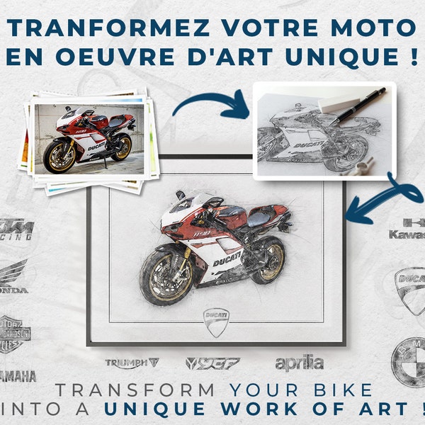 Dessin de moto sur mesure personnalisé, cadeau, photo, illustration, croquis, Impressions, motard, decoration