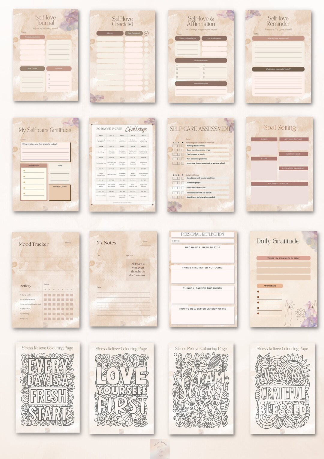 Self-care Planner Printable , Self-love Journal , Goals Setting, Mood ...