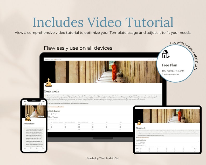 Notion Template Monk Mode Habit Tracker Productivity - Etsy UK