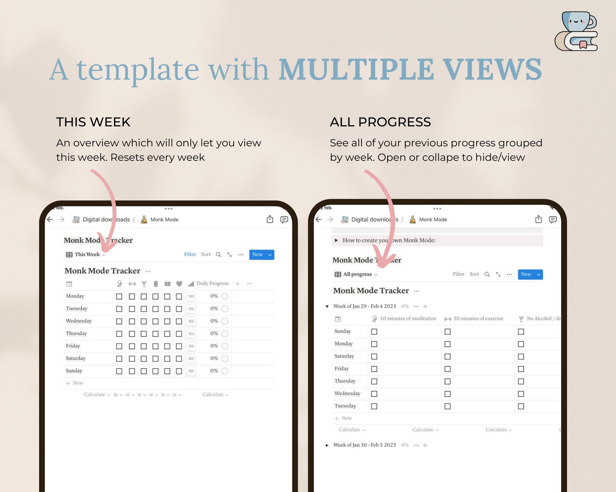 Notion Template Monk Mode Habit Tracker Productivity - Etsy UK