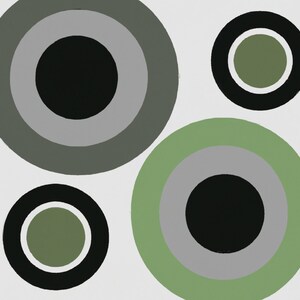 May include: Abstract geometric pattern with concentric circles in shades of green, gray, and black.