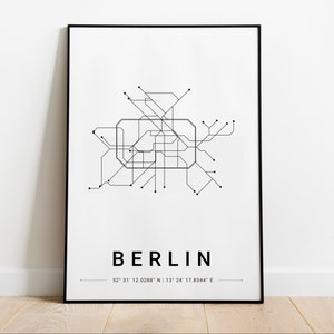 Berlin Subway Vector Art, Digital Wall Art, Wall Art Decor,Gift, Digital Download, Black and White City Prints,  Minimalist Art Print