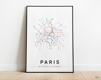 Arte vectorial del metro de París, arte mural digital, impresiones de la ciudad subterránea de París, decoración de pared, regalo, descarga digital, impresión artística minimalista