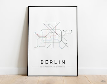 Arte vectorial del metro de Berlín, arte mural digital, impresiones de la ciudad de Berlín subterránea, decoración de pared, regalo, descarga digital, impresión artística minimalista