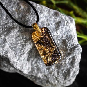 Rectangular Pendant in Ancient Bog Oak & Gold Leaf – Eternal Flow, Handmade ZILVANO Jewelry