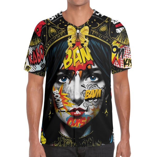 Chemise de Baseball pour homme - PopArt / StreetArt  portrait femme avec couronne, Pop Culture, Art Contemporain, Graffiti, Style Banksy