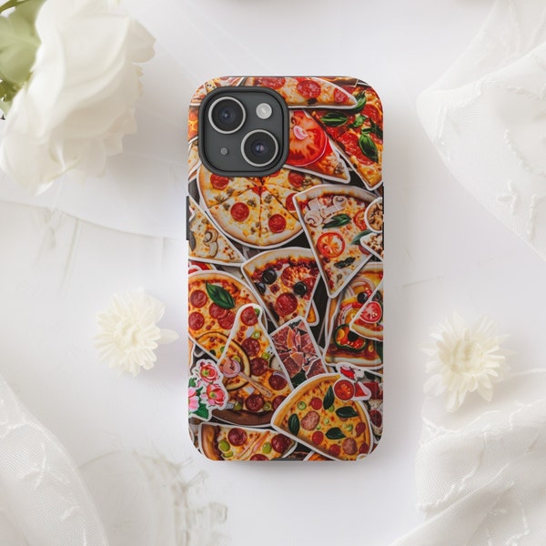Pizza collage theme, iPhone 15 14 13 12 11 Pro Max 8 Plus X, Samsung Galaxy S23 S22 S20 Ultra