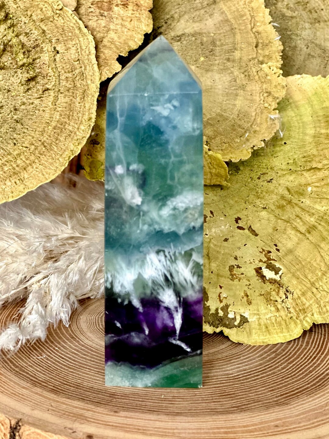 241 Gm Large Snowflake Fluorite Tower Feathered Fluorite Etsy