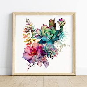 Sukkulenten Wand Kunst Druck Botanische Quadratische Malerei Boho Floral Housewarming Geschenk Aquarell Wohnkultur Lebendige Kaktus Einfache Blumen Poster