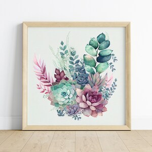 Aquarell Sukkulenten. Physischer Kunstdruck. Kostenloser Weltweiter Versand . Generative Kunst. Botanisch. Boho Geschenk. Blumen Wand Dekor. Aquarell.