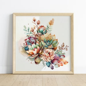 Sukkulenten. Physischer Kunstdruck. Kostenloser weltweiter Versand. Generative Kunst. Botanisch. Boho-Einweihungsgeschenk. Aquarell. Bunte Wandkunst