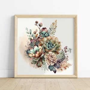 Sukkulenten. Physischer Kunstdruck. Kostenloser Weltweiter Versand . Generative Kunst. Botanisch. Boho Housewarming Geschenk. Aquarell. Blumen Wand Dekor.