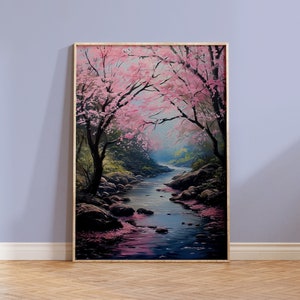 Japanischer Sakura Baum Wand Kunst Druck Kirschblüte Geschenk Originelle Asiatische rosa Aquarell Waldlandschaft