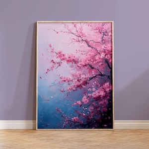 桜アート 日本の花のプリント 桜の枝 ブルー ピンク パープル 自然愛好家へのギフト 壁装飾 アクリルスタイル カラフル 抽象的