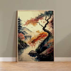 Kunst Druck Aquarell Wandbild Boho Deko Geschenk Herbst Mid Century Baum Natur Herbst Geschenk Deko Wohndekoration
