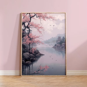 日本の壁アートプリント 桜の木 壁飾り 桜の花 新築祝い ボヘミアンギフト 花柄 アジアン水彩画 ピンク 風景