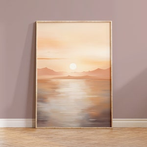 Beige Sunset Landscape Print: Neutral Boho Wall Art